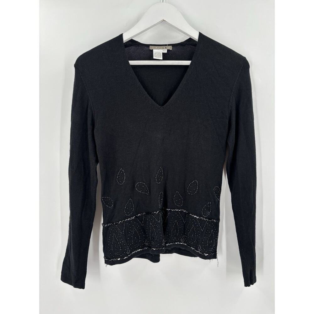 Isabella Bird Vintage Sweater Womens XS Black V Neck Angora Cashmere Beaded Knit